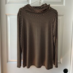 CHAUS Women’s Long Sleeve Black Gold Geometric Blouse Zip Collar Size Large